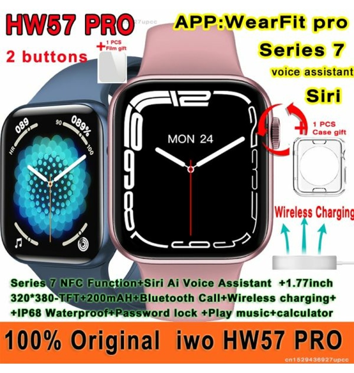 스마트 워치 기존 iwo HW57 PRO 시리즈 7 NFC 기능 파란색tooth 통화 Siri Ai 음성 보조 무선 충전기