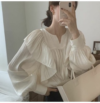 벌룬소매 블라우스 셔츠 여자 퍼프 쇼핑몰 남방 봄옷 소매 7부 크롭 빅사이즈