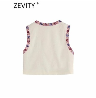 여성 트위드 뷔스티에 니트 조끼 베스트 Zevity-빈티지 위치 꽃 자수 짧은 재킷 내셔널 스타일 워크 캐주