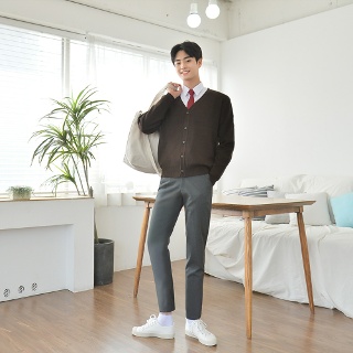 교복몰 보풀방지 브라운 교복 가디건(남자) 교복
