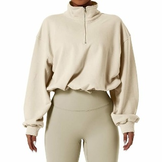 ABOCIW Womens Half Zip 자른 스웨터 긴 소매 스탠드 칼라 풀오버 운동 탑