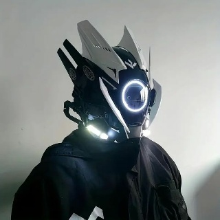 새로운 캐주얼 멋진 CyberPunk 마스크, 화이트 라운드 LED 라이트 기갑 코스프레 성인을위한 할로윈
