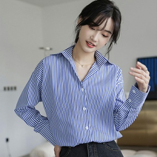 [비커밍네스 ] 봄 가을 구김없는 와이드카라 스트라이프 셔츠