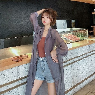 해변 여름 퍼프 슬리브 가디건 리조트 휴양지 비치 비치웨어 롱 비키니커버업 커버업 자외선 차단