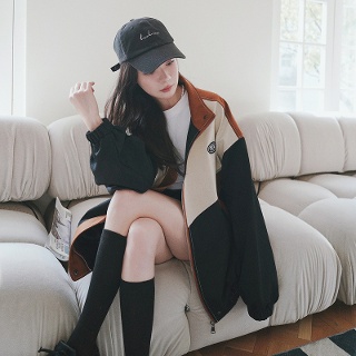 아이언하트 여성여친 잠바 집업야구항공 키작 야구 점퍼 봄가을 삼색패치 카고 복 루즈핏 빅사이즈 캐주얼 코트