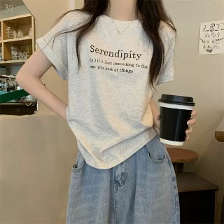 여성용 반팔 티셔츠 여름 스타일 심플 레터 프린트 루즈하고 캐주얼 탑