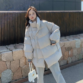 짜리점 여자 키작녀 바람막이 점퍼 카멜 빵옷 울 루즈핏 하이넥 패딩 꾹3