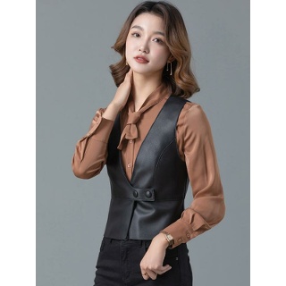 V넥 가을조끼 베스트 부드러운 민소매 가성비 조끼 학부모 양가죽 가죽조끼 정장
