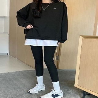 민망한 힙 라인 커버 레이어드 페이크 무지 롱 티셔츠