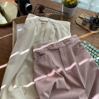 YSMALL 여성 중년 베이지 팬츠 뒷밴딩 베이지면바지 데일리룩 봄
