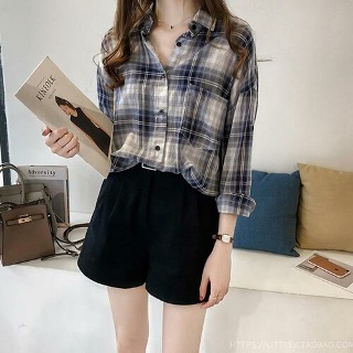 에네로 체크셔츠 여성 스퀘어넥 봄 가을 셔츠 루즈핏 체크 UNO3