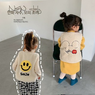 캐주얼 스마일 무스탕 조끼 민소매 빅사이즈 후리스 여성 플리스 베스트 아우터 램스울 점퍼 코트