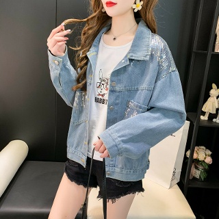 와칸다 여성여친 코트 하프 키작 가을 스팽글 버전 데님 숏기장 핏 KKE3
