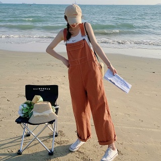 빅사이즈 멜빵 바지 워크웨어 통바지 캐주얼 데일리 여자 와이드 여성 여름 데님 포켓 오버롤 점프슈트 점프수트