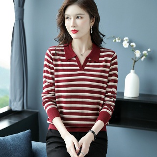 여성 봄가을 폴라 터틀넥 상의 스트라이프 OP1 dom1
