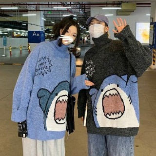 상어 커플룩 트윈룩 봄가을 겨울 빅사이즈 시밀러룩 니트 부부 남여