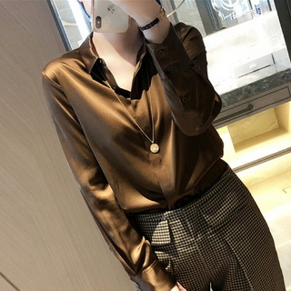 미에스틸로 여성셔츠 헤비 23mm 블라우스 초코 여름 셔츠 긴팔 ADOR2