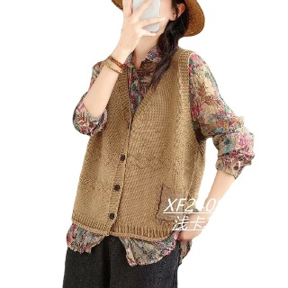 야무치 여자데일리룩 조끼 니트 루즈핏 카디건 레이어드 민소매 탑 키작 브이넥 티 캐주얼 KUK1 봄가을