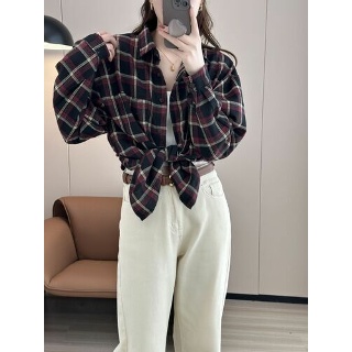 마르소 체크셔츠 여성 체크 셔츠 봄 가을 캐주얼 가디건 탑 여자 빈티지 긴팔 루즈핏 UNO1