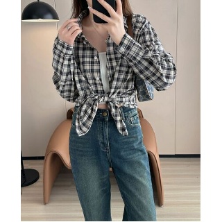 에네로 체크셔츠 여성 체크 셔츠 봄 가을 슬림핏 가디건 긴팔 코디 남방 UNO1