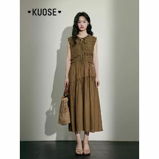 KUOSE 쿠오세원피스 브라운 롱 주름 캉캉 여름 드레스
