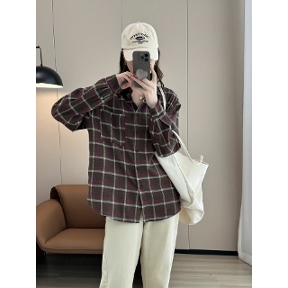손오공 여자데일리룩 셔츠 체크 키작 루즈핏 카디건 KUK1 탑 긴팔 캐주얼 여빈티지 봄가을