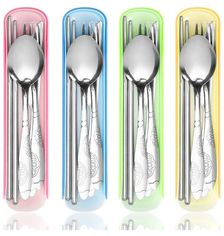 NOVWANG 4 Sets Travel Utensils with Case Stainless Steel Cu 티몬