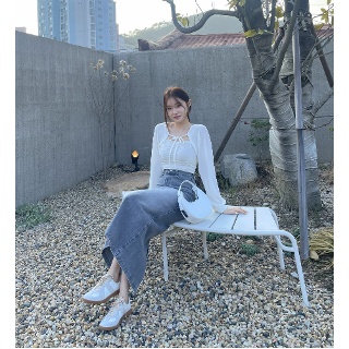 H라인 데님 워싱 스커트