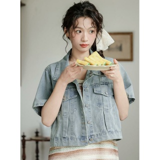 반팔 데님 셔츠 셔켓 청남방 여성 청블라우스 셔링
