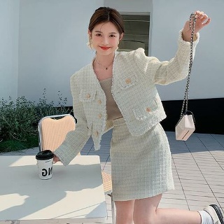 마르소 미니스커트 미니스커트 트의드정장세트 브이넥 하이웨스트 UNO3