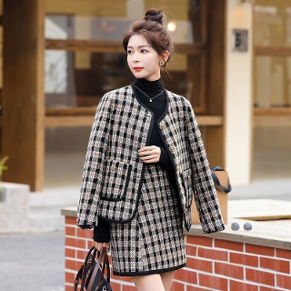 윈터솔져 여자데일리룩 정장세트 봄가을 메쉬 키작 스커트 투피스 체크 향기로운 KUK1 오피스룩