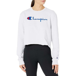 Champion 여성용 오버사이즈 긴소매 크롭 티, 화이트-550351, XX-Large