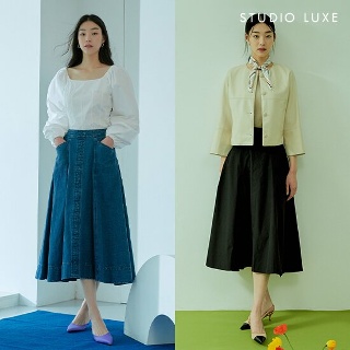스튜디오럭스 플레어 스커트 2종 (데님&amp;블랙)