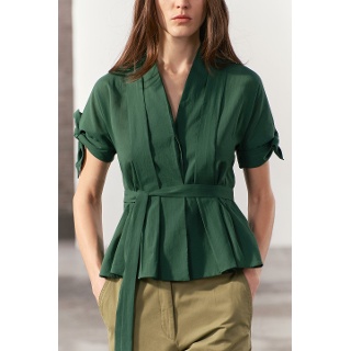 Zara 자라 ZW 컬렉션 벨트 달린 셔츠 - 색상 : 그린 166607