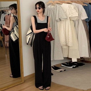 여성 여름 점프슈트  멜빵바지 와이드 반바지 S~5XL 데님 그린