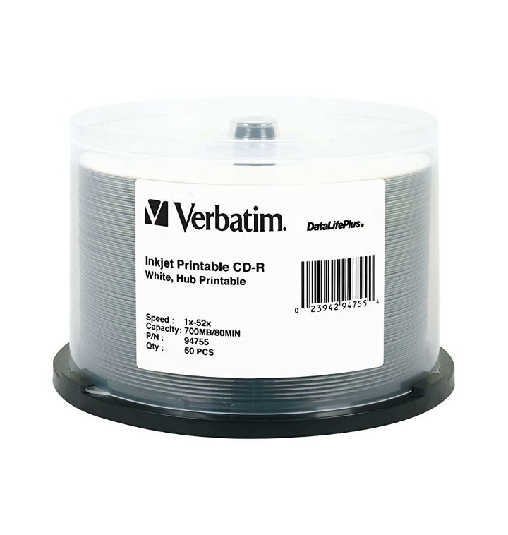 Verbatim CD-R 700MB 52X DataLifePlus 흰색 잉크젯 인쇄 가능, 허브 인쇄 가능 - 티몬