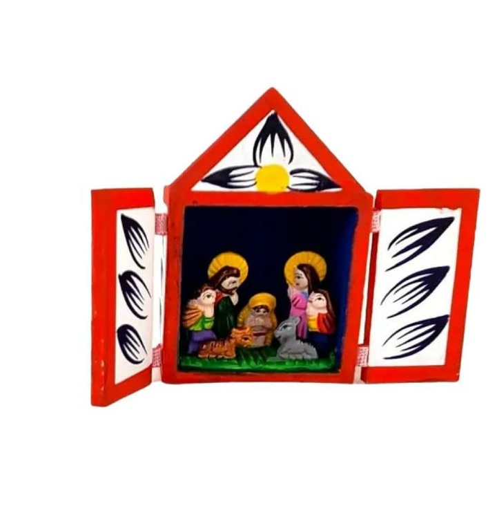 100 North, Mini Wooden Retablo with Door, Handcrafted in Per - 티몬