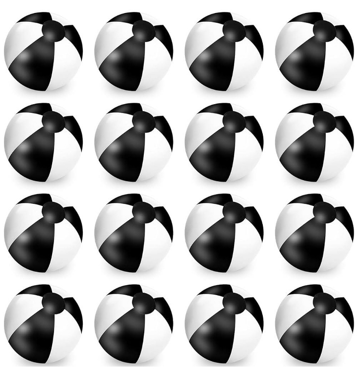 Whaline 16Pcs 16'' Black White Inflatable Beach Ball Round P - 티몬